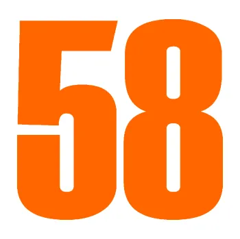 Samolepicí dekorace na vozidlo Startovní číslo 58 typ 2 (73 - Fluorescentní oranžová) SAMOLEPKA NA AUTO, NÁLEPKA, FÓLIE, POLEP, TUNING, VLASTNÍ TEXT, TISK, AUTOSAMOLEPKY.cz, POLEPY, OBRÁZEK, LOGO, 3D STICKERS