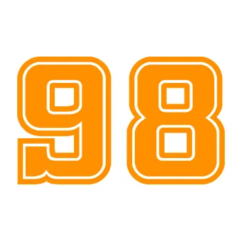 Polep vozidla Startovní číslo 98 typ 5 (06 - oranžová) SAMOLEPKA NA AUTO, NÁLEPKA, FÓLIE, POLEP, TUNING, VLASTNÍ TEXT, TISK, AUTOSAMOLEPKY.cz, POLEPY, OBRÁZEK, LOGO, 3D STICKERS
