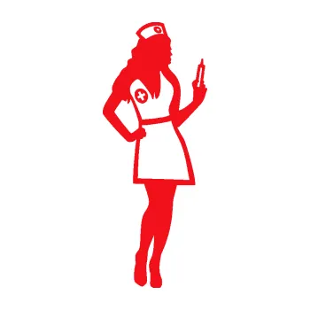 Samolepící dekorace SAMOLEPKA Zdravotní sestřička 001 pravá s injekcí (10 - červená) NA AUTO, NÁLEPKA, FÓLIE, POLEP, TUNING, VLASTNÍ TEXT, TISK, AUTOSAMOLEPKY.cz, POLEPY, OBRÁZEK, LOGO, SAMOLEPKY