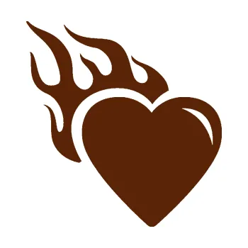 Samolepící dekorace SAMOLEPKA Srdíčko 011 levá s plamenem (15 - hnědá) NA AUTO, NÁLEPKA, FÓLIE, POLEP, TUNING, VLASTNÍ TEXT, TISK, AUTOSAMOLEPKY.cz, POLEPY, OBRÁZEK, LOGO, SAMOLEPKY