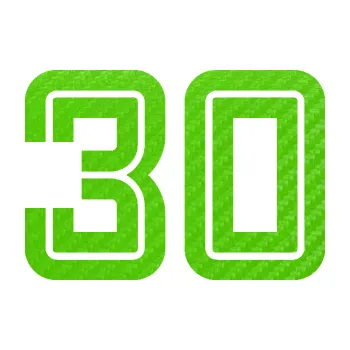 Polep vozidla Startovní číslo 30 typ 7 (58 - 3D karbon zelený kawasaki) SAMOLEPKA NA AUTO, NÁLEPKA, FÓLIE, POLEP, TUNING, VLASTNÍ TEXT, TISK, AUTOSAMOLEPKY.cz, POLEPY, OBRÁZEK, LOGO, 3D STICKERS