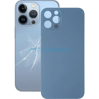 Náhradní kryt pro mobilní telefon iPhone 13 Pro Max zadní kryt (sklo) modrý (Peak Blue) s logem (Premium) - Big Hole a zpět 14 Kč s ATC Clubem