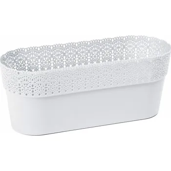 Květináč Plastový květináč krajka Bella, oválný 300x117 mm, bílý (119975 007 LA688 Bella bílá 300mm ovál obal)