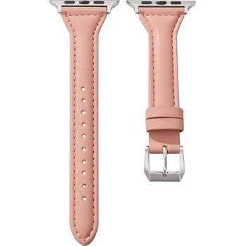 Ostatní příslušenství k chytrým hodinkám Elegantní tenký kožený řemínek na Apple watch 42/44/45 Světle růžová