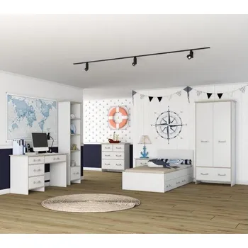 Obývací stěna Dětský pokoj KOSMO bílá/dub sonoma, sestava IV