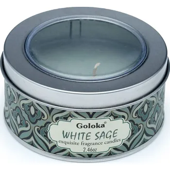 Svíčka Svíčka v plechové krabičce Goloka -Bílá šalvěj