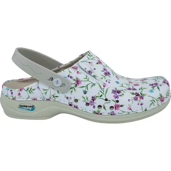 Dámské pantofle Nursing Care BERLIM WG4APF33 pracovní kožená pratelná obuv s certifikací dámská s páskem květy Velikost: 38