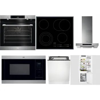 Set domácích spotřebičů AEG Mastery SteamBake BCK455350M + AEG Mastery DirectTouch HK654070FB + AEG Mastery DBB5660HM + AEG Mastery MSB2547D-M + AEG FSK73607Z + AEG Mastery FlexiShelf SCE818D3LC