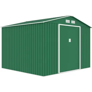 Zahradní domek Zahradní domek na nářadí, kola, sekačku, plechový, zelený, 277x255x202 cm