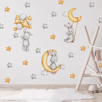Samolepící dekorace Samolepka na stenu "Zajačiky s hviezdičkami" 90x90cm