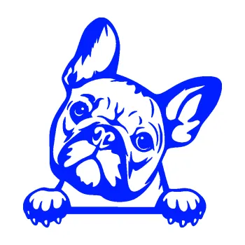 Polep vozidla Pes 184 levá francouzský buldoček (19 - modrá dynamic) SAMOLEPKA NA AUTO, NÁLEPKA, FÓLIE, POLEP, TUNING, VLASTNÍ TEXT, TISK, AUTOSAMOLEPKY.cz, POLEPY, OBRÁZEK, LOGO, 3D STICKERS