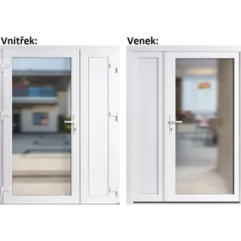 Vchodové dveře Levné dvoukřídlé vchodové dveře plastové Soft 3/3 sklo Krizet + panel, Bílá/bílá, 130x200 cm, levé