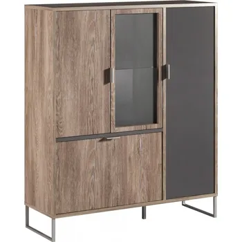 Knihovna Vitrína nízká DENVER - dub halifax/antracit