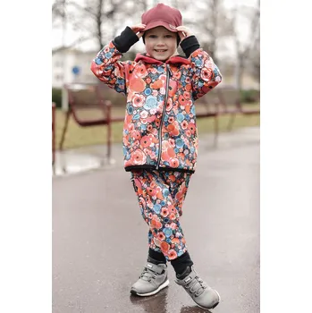 Kojenecké oblečení růžový softshellový overal s květovaným vzorem