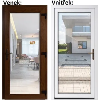 Vchodové dveře Levné vchodové dveře plastové Soft WDS 3/3 sklo Čiré Zlatý dub-Bílá 100x210 cm, pravé, otevírání VEN