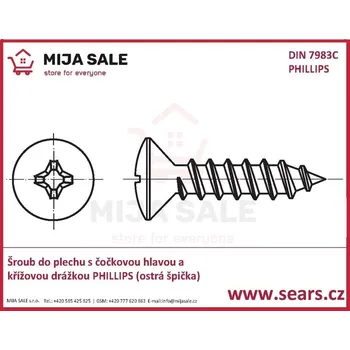 Šroub DIN 7983C - P 3,5x 13 -PHILLIPS-zinek-Šroub do lechu s čočk.hlav. a kříž.dráž. ostrá špi