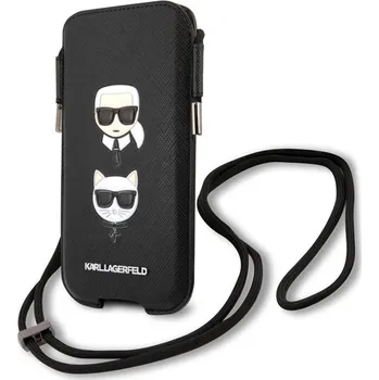Pouzdro na mobilní telefon Brašna / pouzdro KARL LAGERFELD + šňůrka - Karl a Choupette - černá - velikost S / M