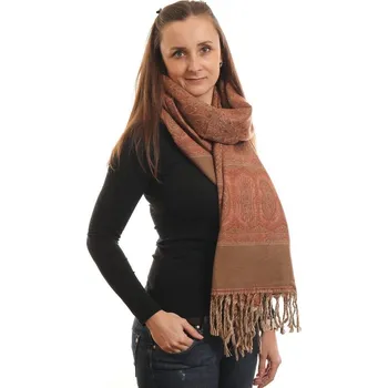 Pléd béžovo - kaštanový s květinovým vzorem