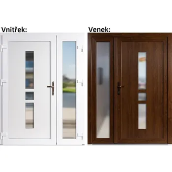 Vchodové dveře Dvoukřídlé vchodové dveře plastové Soft Megan+Sklo Nisip, Zlatý dub/bílá, 130x200 cm, levé