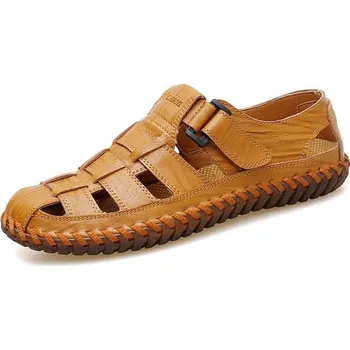 Dámská obuv Kožené pánské boty letní s páskem Barva: Světle Hnědá, Velikost: 43