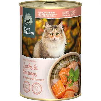 Krmivo pro kočku Pure Nature Cat Adult konzerva Losos a Krevety s řeřichou 375g