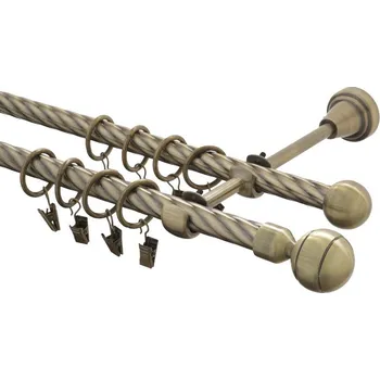 Garnýž kovová 210 cm kroucená dvouřadá - dvojitá 16 Paola mosaz