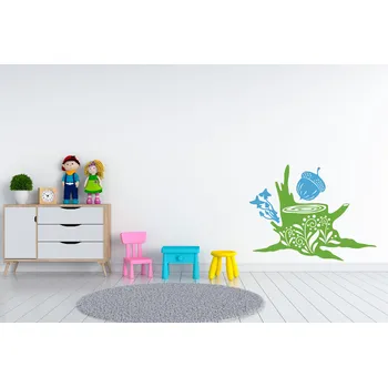 Samolepící dekorace Lepy.cz Samolepka na zeď Kouzelný les - Pařez Velikost (šířka x výška): 30x22cm, Kombinace barev sety: Světle šedivá + světle červená