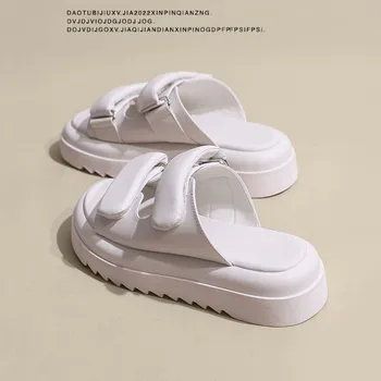 Dámské pantofle Dámské kožené pantofle na platformě s pásky Barva: Bílá, Velikost: 37