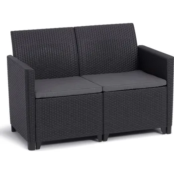 Zahradní lavice Malá ratanová pohovka na balkon dvojsedák, grafit (tmavě šedá), 113 cm