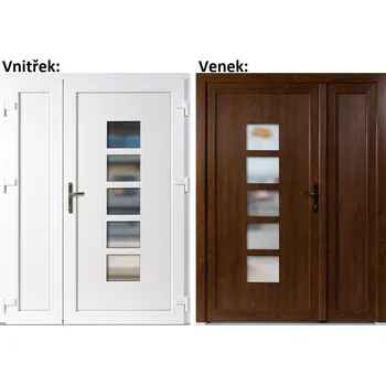 Vchodové dveře Dvoukřídlé vchodové dveře plastové Soft Lucy+Panel Plný, Zlatý dub/bílá, 130x200 cm, pravé