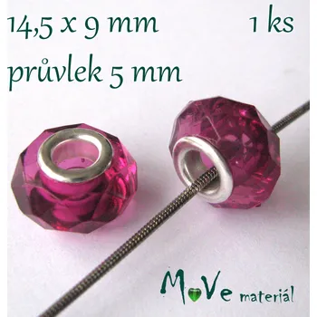 Dětské navlékací korálky Korálek s šir.průvlekem plast 1kus, fuchsiový