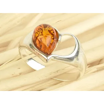 Prsten stříbrný prsten s jantarem srdce Ag 925/1000