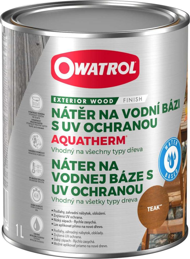 OWATROL AQUATHERM - nátěr na vodní bázi s UV ochranou, odstín Teak, balení 1 l