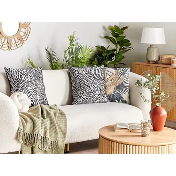 Dekorativní polštářek Sada 2 dekoračních polštářů žluté 45 x 45 cm zvířecí vzor zebry dekorace moderní styl safari styl Beliani
