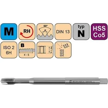 Ruční nářadí NÁSTROJE CZ Závitník strojní M5 ISO2 HSSE DIN 371 B prodloužený L=150mm - CZZ1500XXXL-M5-ISO2
