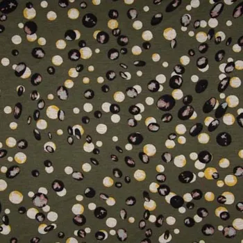 Galanterie Úplet PUNTO khaki, žluté bubliny, š.155