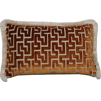 Povlak na dekorativní polštářek BOHOLOGY Medově hnědý sametový povlak na polštář Labyrinth 30 x 50 cm s třásněmi