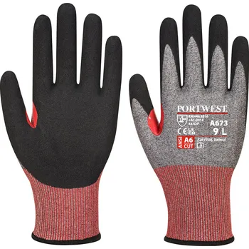 PORTWEST CT200 VHR18 A673 / Nitrilové pěnové neprořezné rukavice, dotykové, úroveň F - černá L