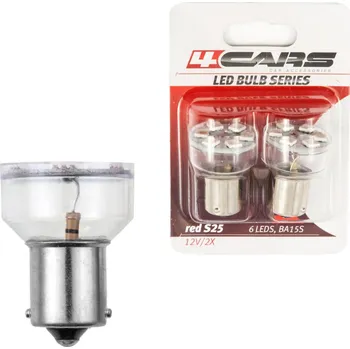 Autožárovka 4CARS LED ŽÁROVKY 6LED 12V S25-5050SMD BA15S ČERVENÁ