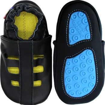 Capáčky CAROZOO Kožené capáčky s gumovou podrážkou sandálky černé 6-12 měsíců Černá 19,5