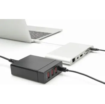 Digitus 4-portová USB nabíječka, 72 W, 1xUSB-C (PD), 5,9,15,20V / 3A, 3x USB-A 5V / 2,4A, černá