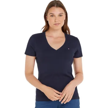 Dámské tričko TOMMY HILFIGER DÁMSKÉ TRIČKO T-SHIRT SLIM CODY RIB V-NECK SS NAVY WW0WW37873 DW5 Velikost: XS