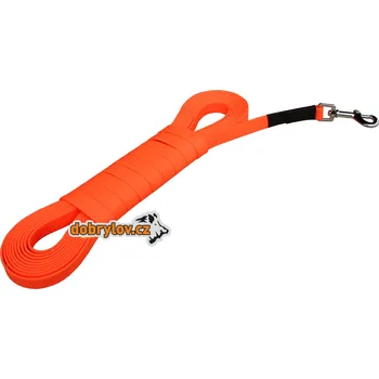 Vodítko pro psa edworld Barvářský PVC (Biothane) řemen plochý, barva oranžová, volitelná šířka a délka, karabina klasik stříbrná Délka: 8 m, Šíře materiálu: 19 mm