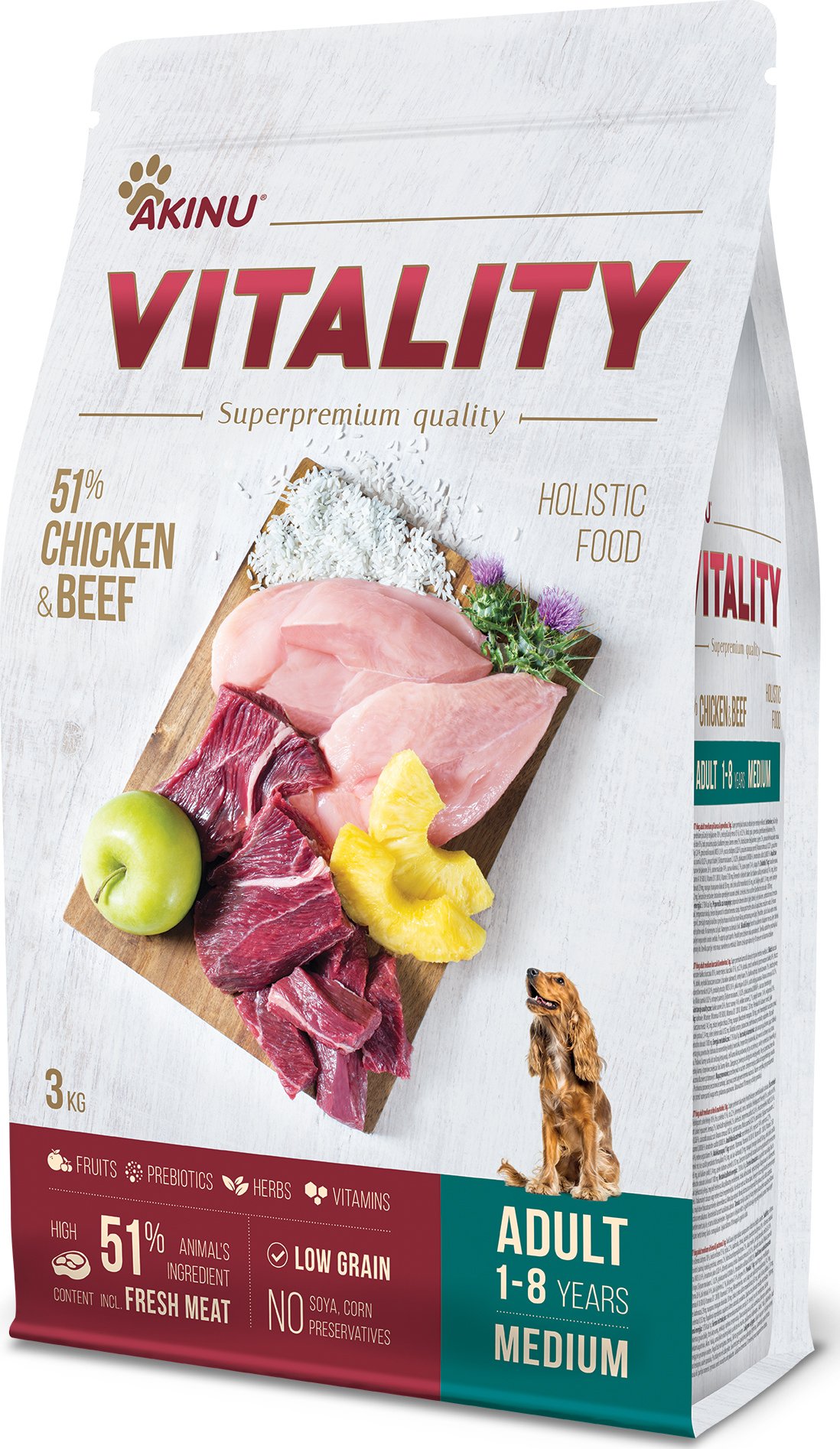 Akinu VITALITY Kuřecí & hovězí granule pro psy středně velkých plemen 3 kg