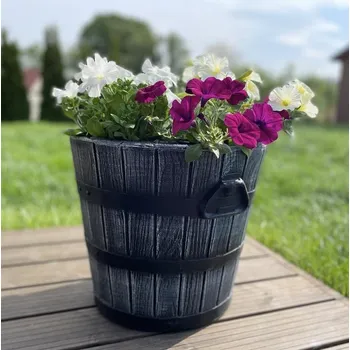 Roto Květináč POLKA M, imitace šedého dřeva