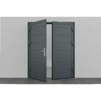 Garážová vrata Dvoukřídlé garážové dveře - vrata Kování klika/koule, Otevírání dovnitř, Lakování rámu a pantů základní šedá, Samozavírač ANO, Povrch panelů Hladký, Aktivní křídlo při pohledu zevnitř Levé