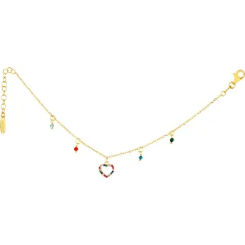 Náramek Pozlacený stříbrný náramek se zirkony a broušeným sklem - srdce - AP534-8104