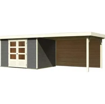 Zahradní stavba dřevěný domek KARIBU ASKOLA 5 + přístavek 280 cm včetně zadní stěny (9161) šedý