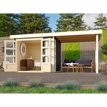 Zahradní domek Dřevěný domek KARIBU KERKO 3 + přístavek 2,4 m Šedý Varianta: dřevěný domek KARIBU KERKO 3 + přístavek 240 cm (82933) šedý LG2953