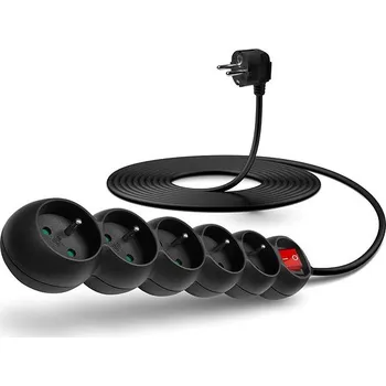 Elektrická zásuvka CONNECT IT prodlužovací 230V, 5 zásuvek + vypínač, 5m, černý